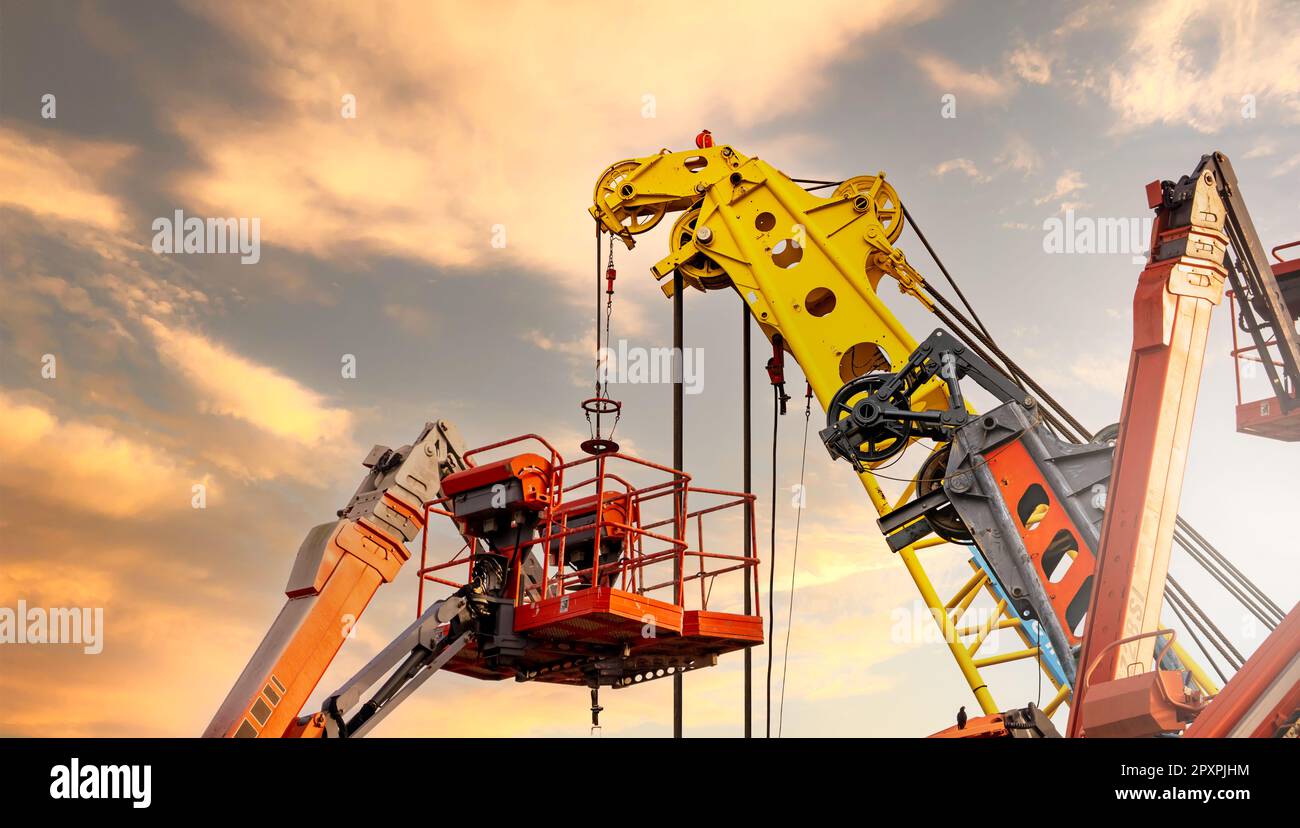 Articulated boom lift. Aerial platform lift and construction crane with