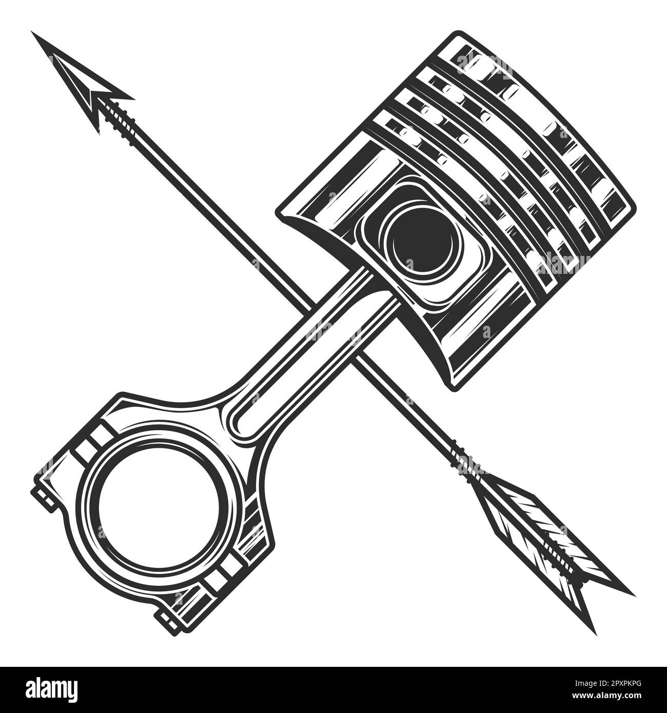 Engine piston and arrow on white background isolated monochrome illustration Stock Photo Alamy