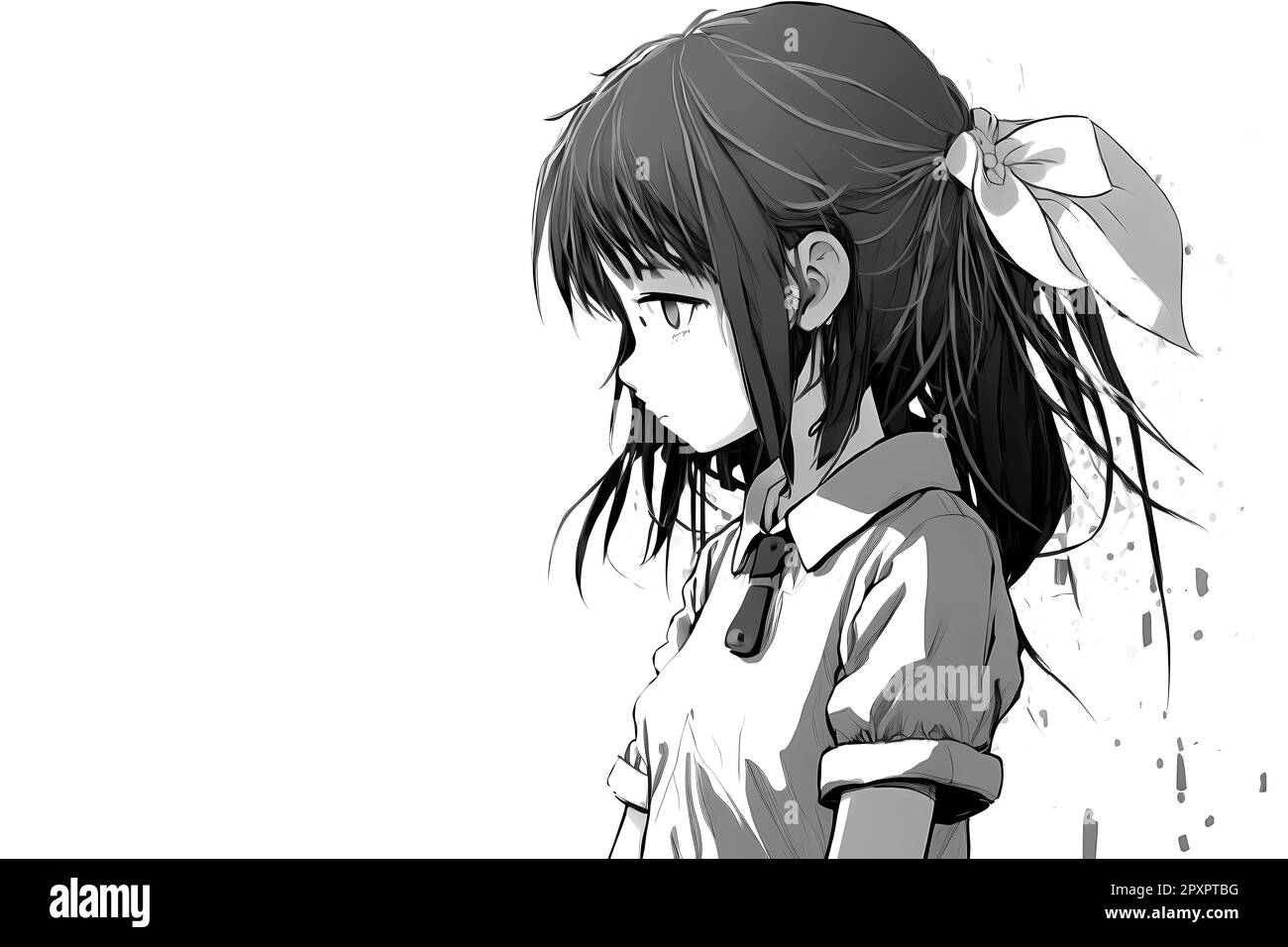 Premium Photo  Sad anime girl icon portrait black lines isolated