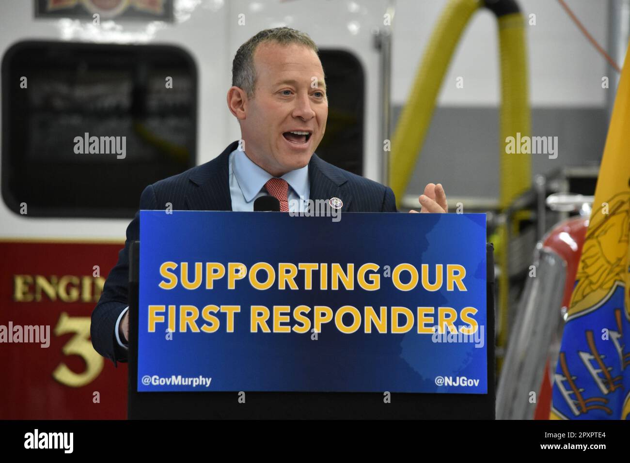 Congressman Josh Gottheimer delivers remarks on the firefighter grant ...