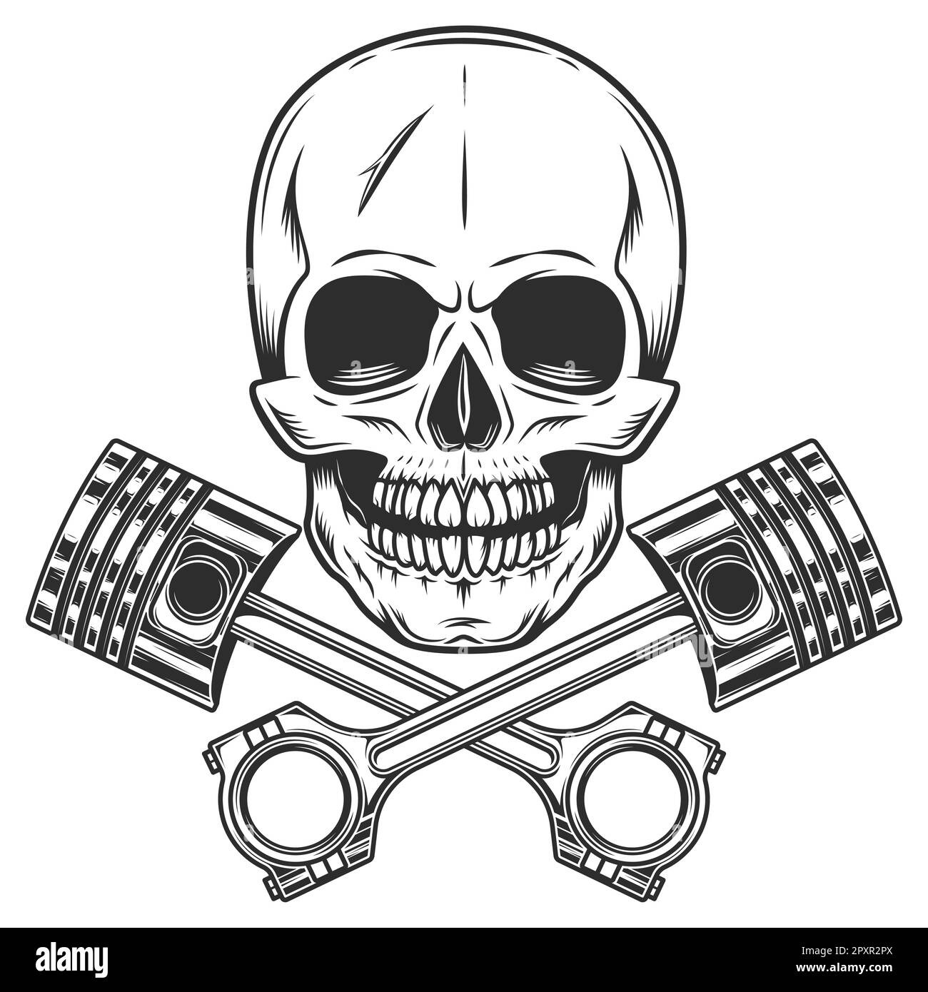 Motorcyclist skull and crossed engine pistons service repair motorcycle