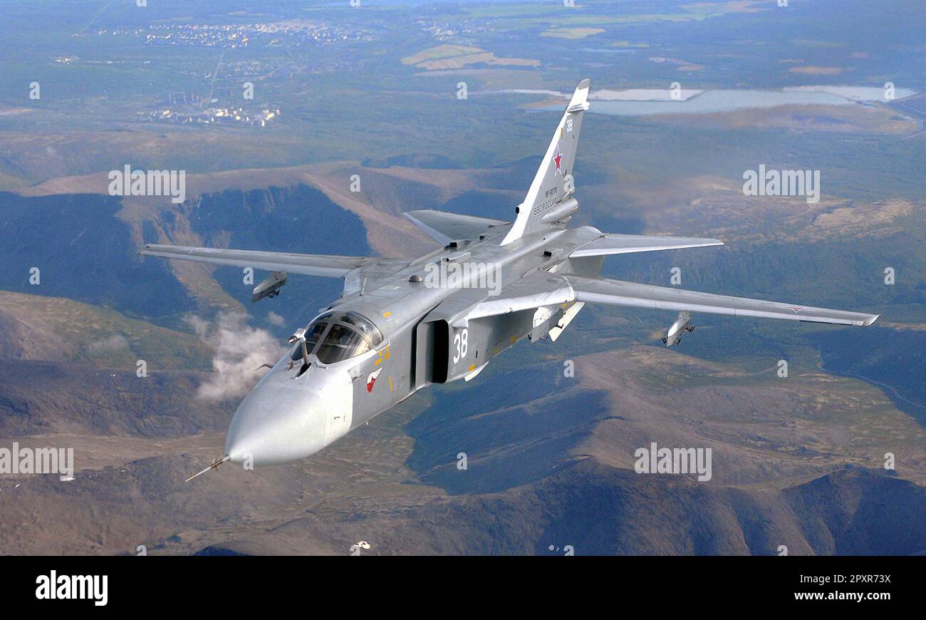 Sukhoi Su-24 (NATO reporting name: Fencer)  started development in the early 1960s and first flew in 1967. Developed in the Soviet Union. Stock Photo