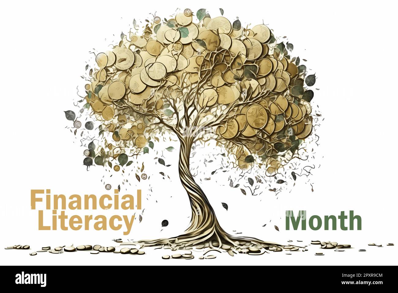 April is financial literacy month background design with a profit tree