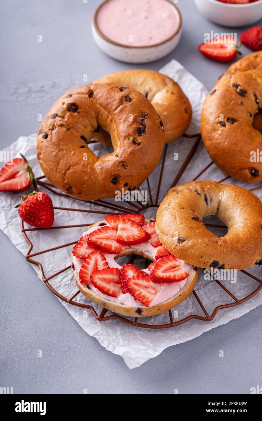 bagel with strawberry cream cheese