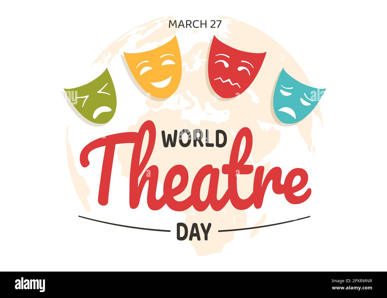World Theatre Day on March 27 Illustration with Masks and to Celebrate
