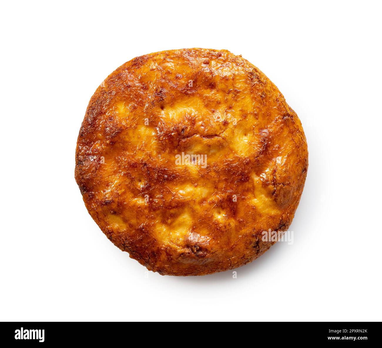 A rice cracker placed on a white background. Viewed from above. Stock Photo