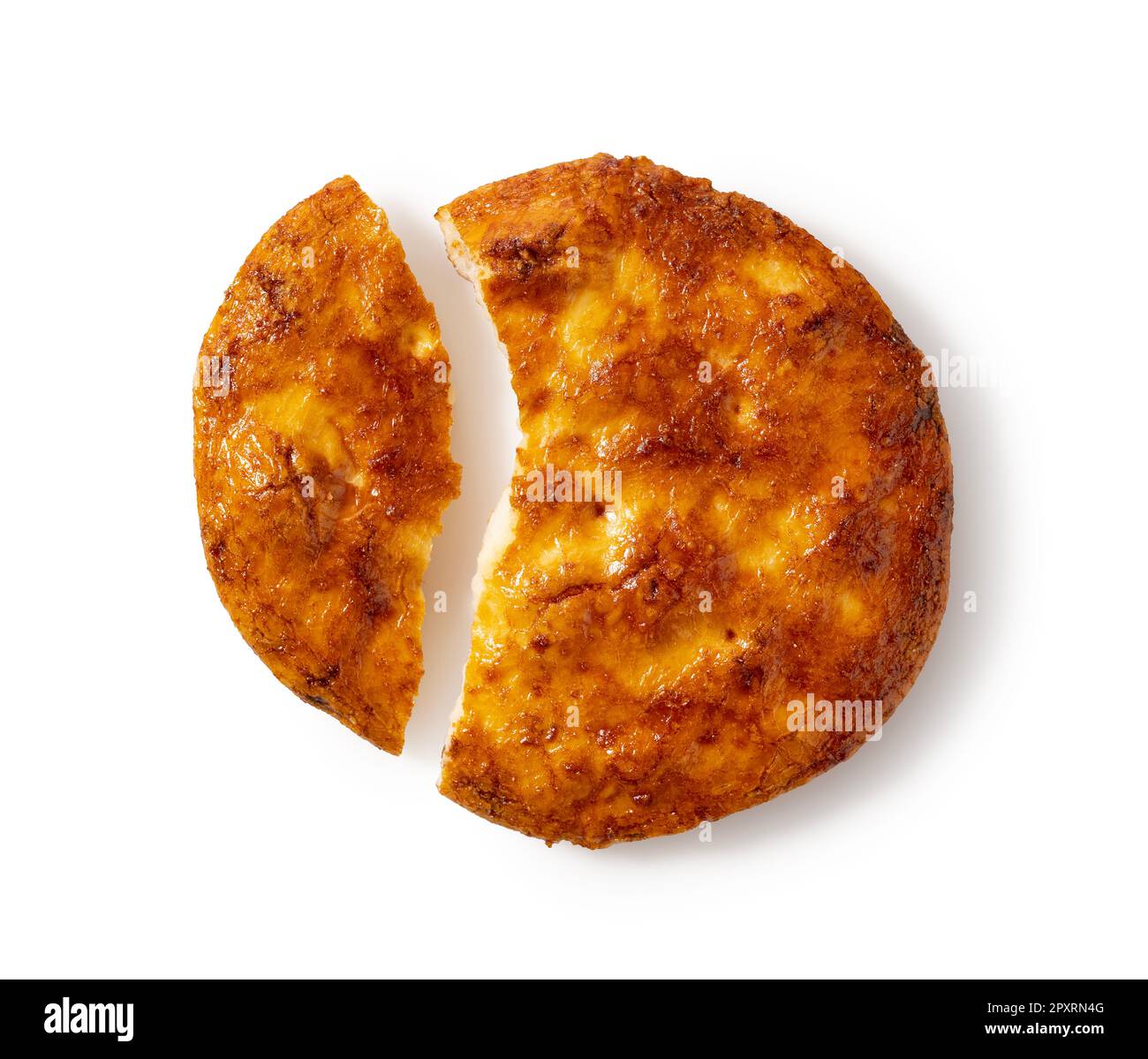 Cracked rice crackers placed on a white background. Sembe is a Japanese snack. A view from above. Stock Photo