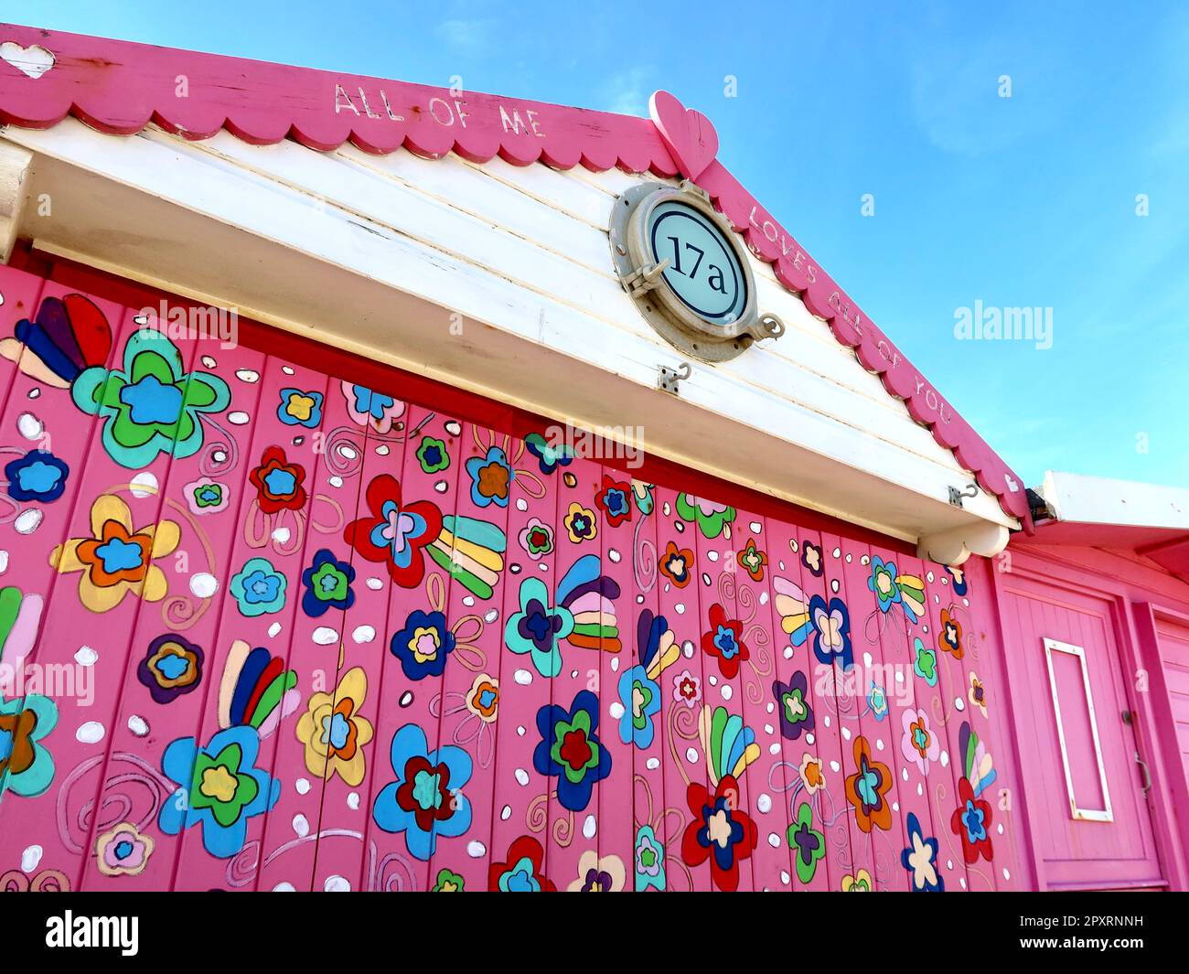 Walton on the Naze, Essex, UK, 2 May 2023 Bright pink painted beach