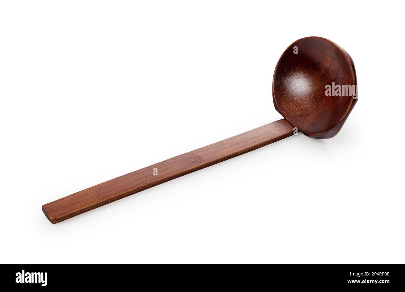 Wooden ladle placed on white background. Japanese wooden ladle Stock