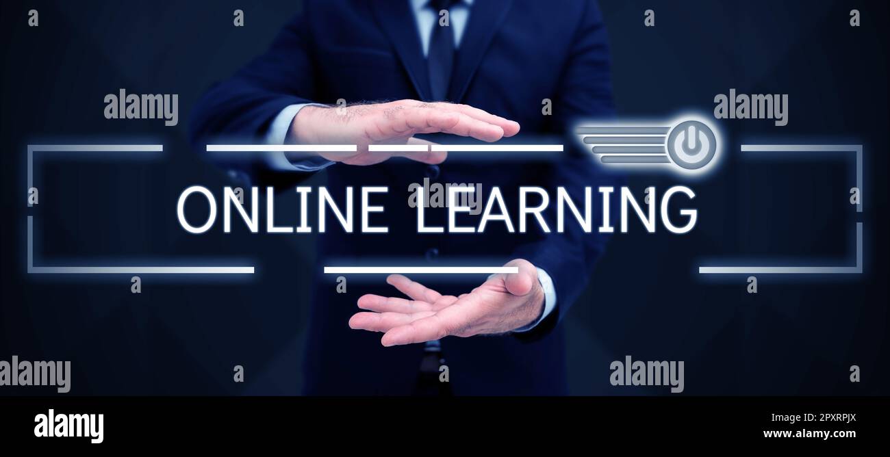Handwriting text Online Learning, Word Written on Larning with the assistance of the Internet and a computer Stock Photo
