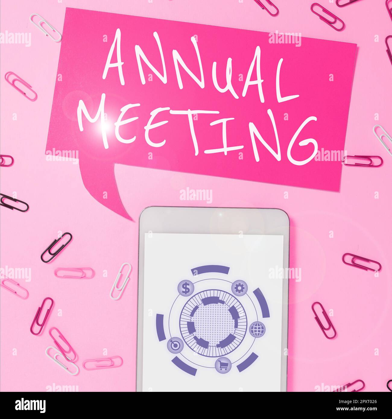 Writing displaying text Annual Meeting, Business overview Yearly gathering of an organization interested shareholders Stock Photo