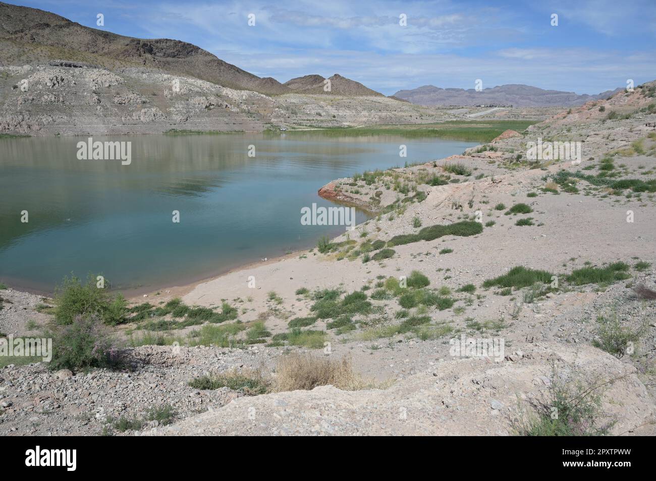 The water left in Echo Bay during a prolonged drought April 2023 Stock