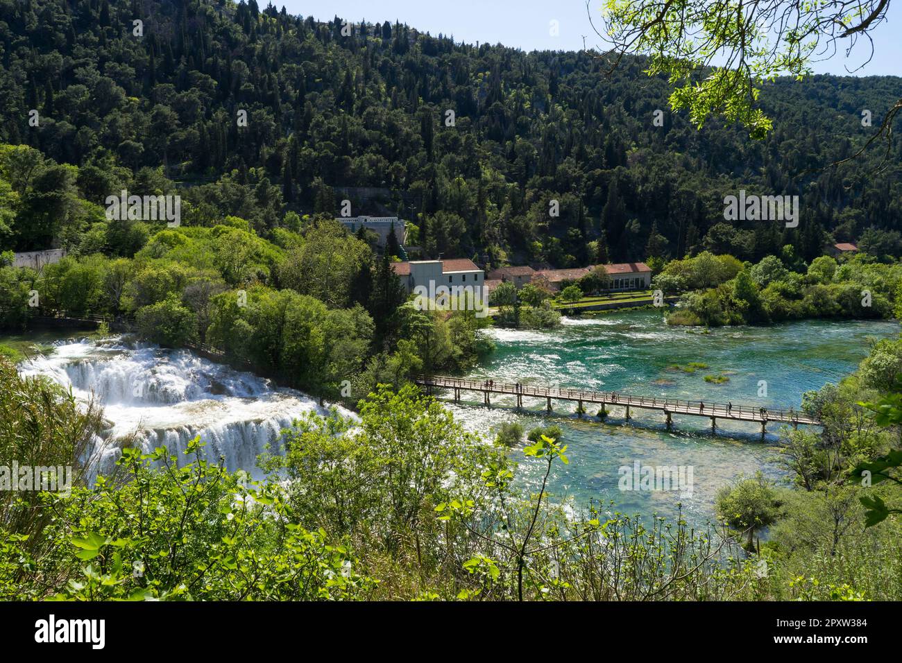 Beautiful sunny day at Krka Waterfall in Croatia Stock Photo