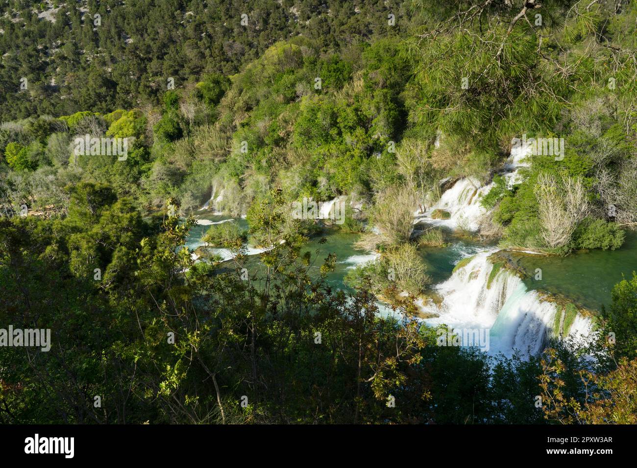Beautiful sunny day at Krka Waterfall in Croatia Stock Photo