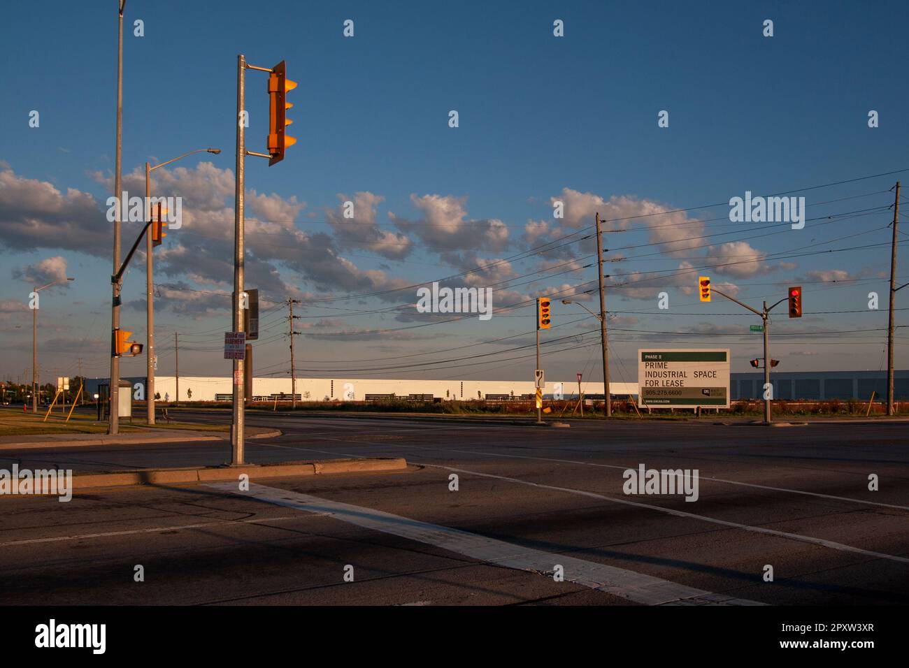 June 2007, Ontario, Canada Traffic lights at roads intersection in an
