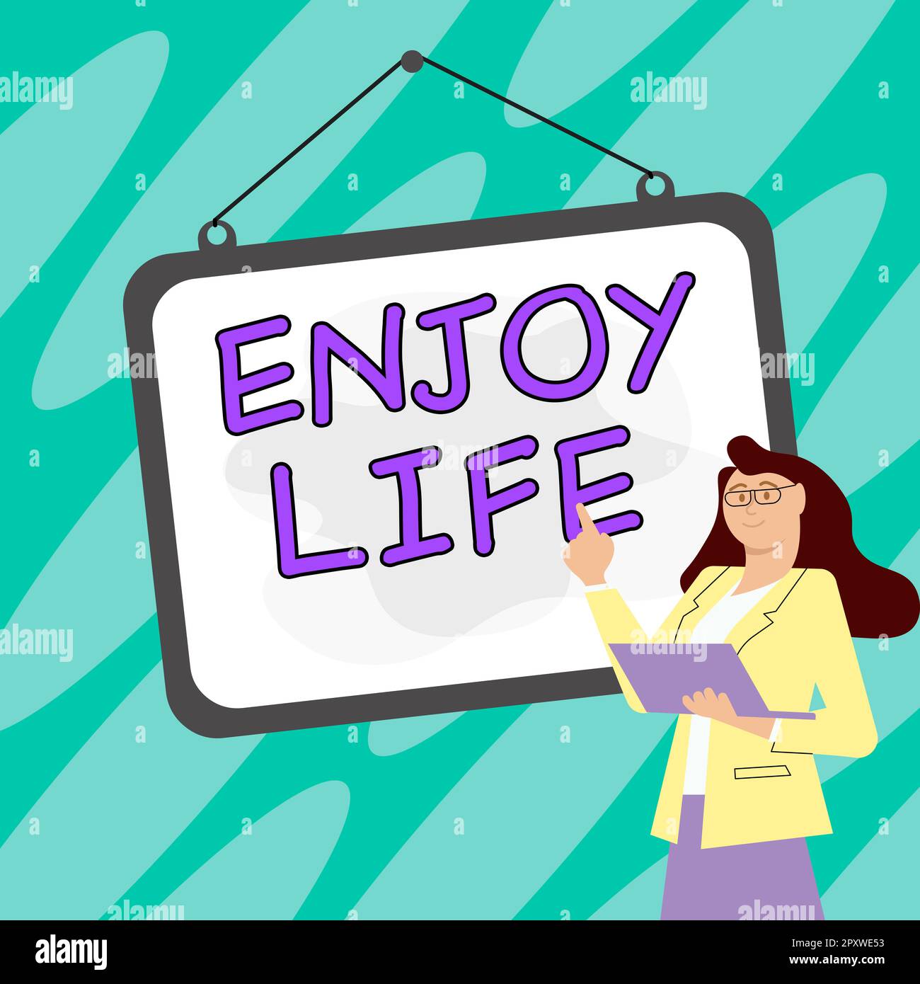 Hand writing sign Enjoy Life, Business idea Any thing, place,food or person, that makes you relax and happy Stock Photo