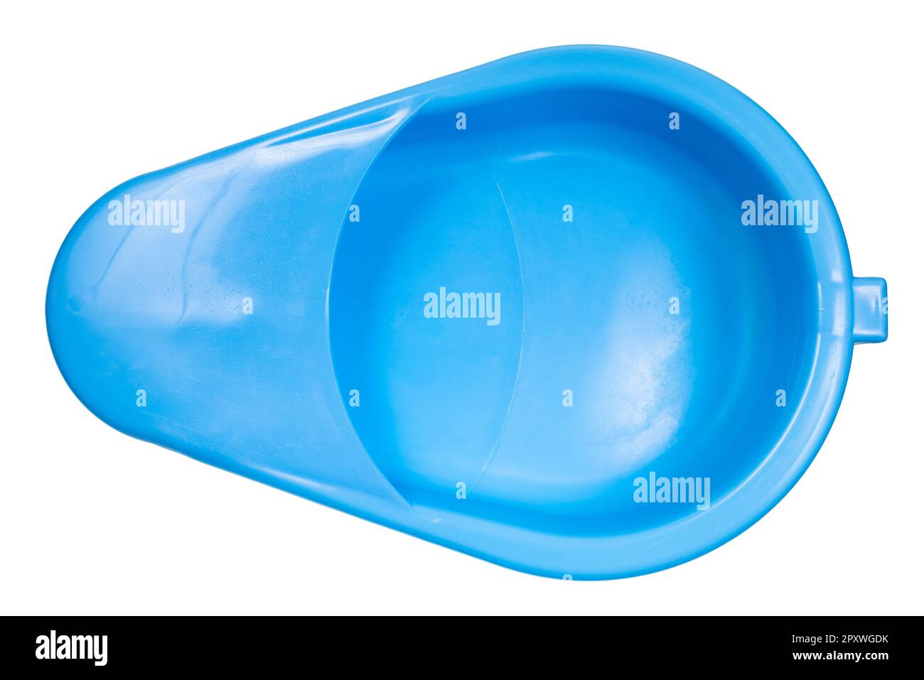 top view of open empty blue fracture bedpan isolated on white
