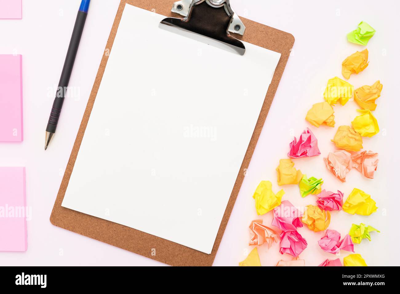 Paper Wraps Placed Around Important Information. Crumpled Memos With Data. Stock Photo