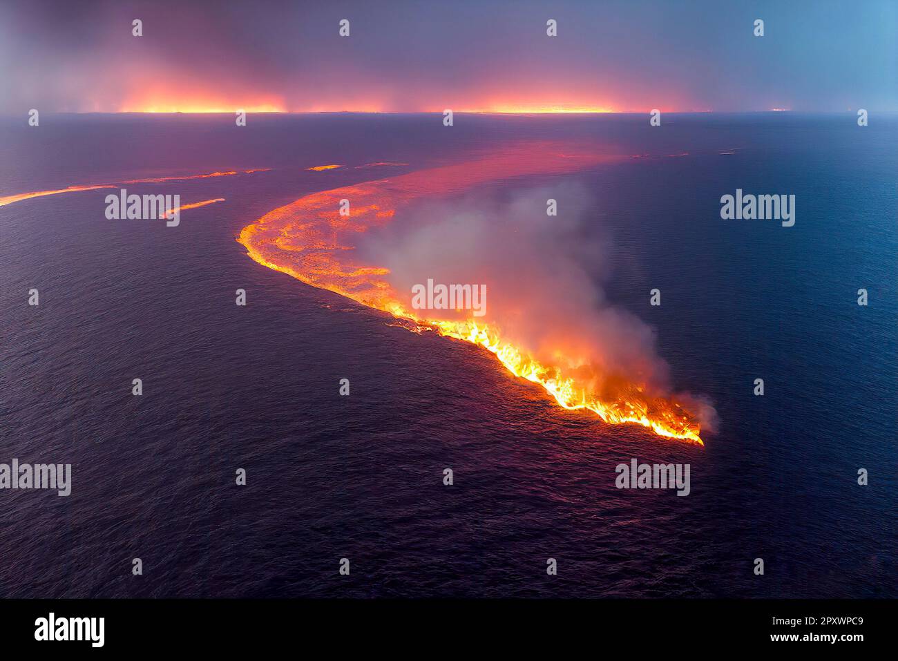 Burning Oil Spill in the Sea Stock Photo Alamy