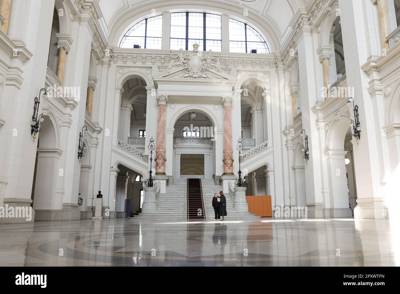 Bucharest, Romania - May 2, 2023: Interior of Romanian Court of Appeal palace. Stock Photo