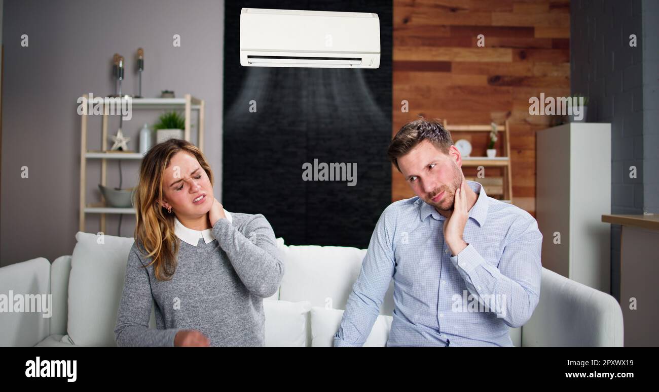 Sick Couple Having Cold And Sore Throat From Air Conditioner Stock