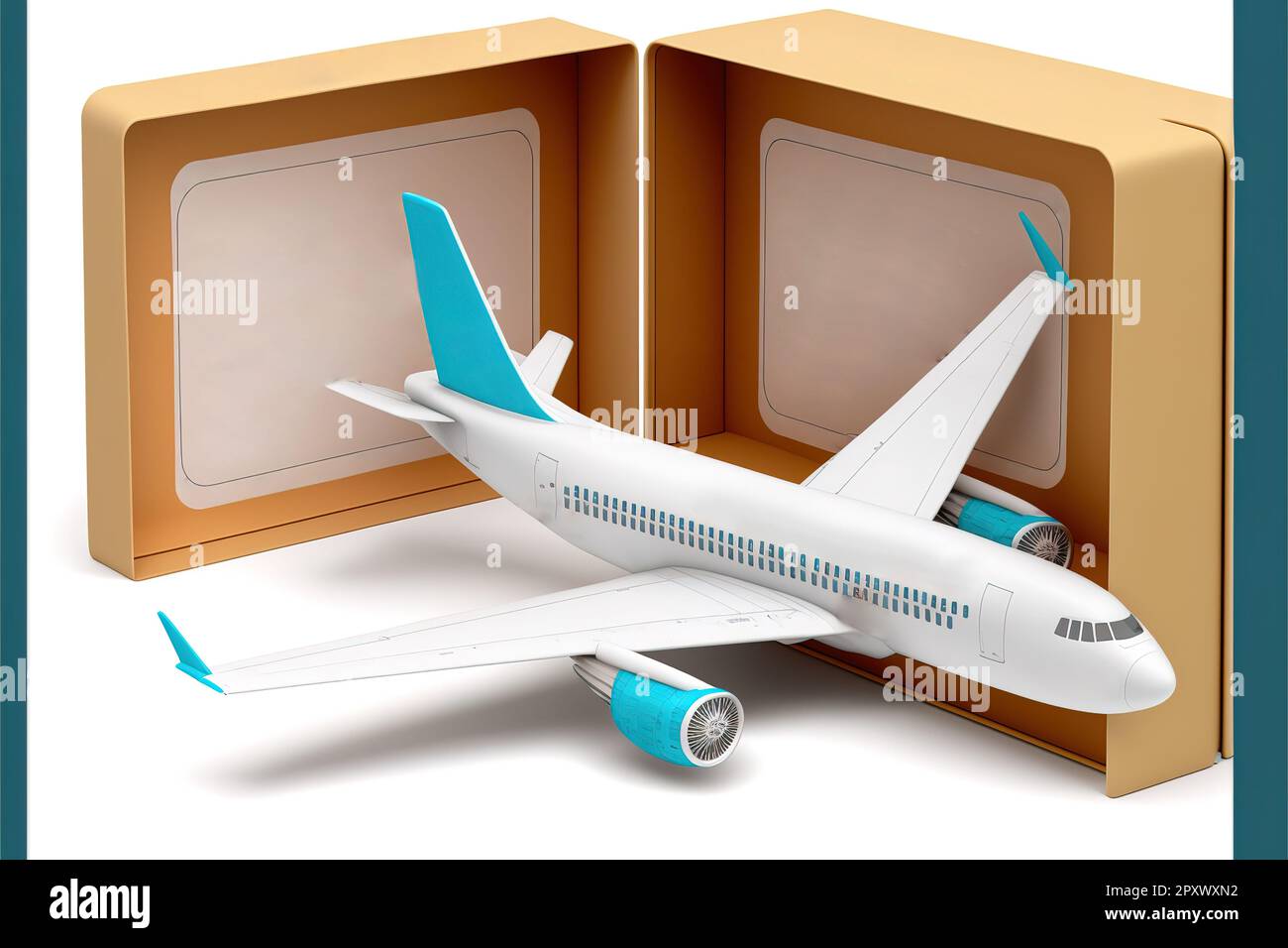 Covid travel concept. Airplane with covid19 antigen test kits Stock