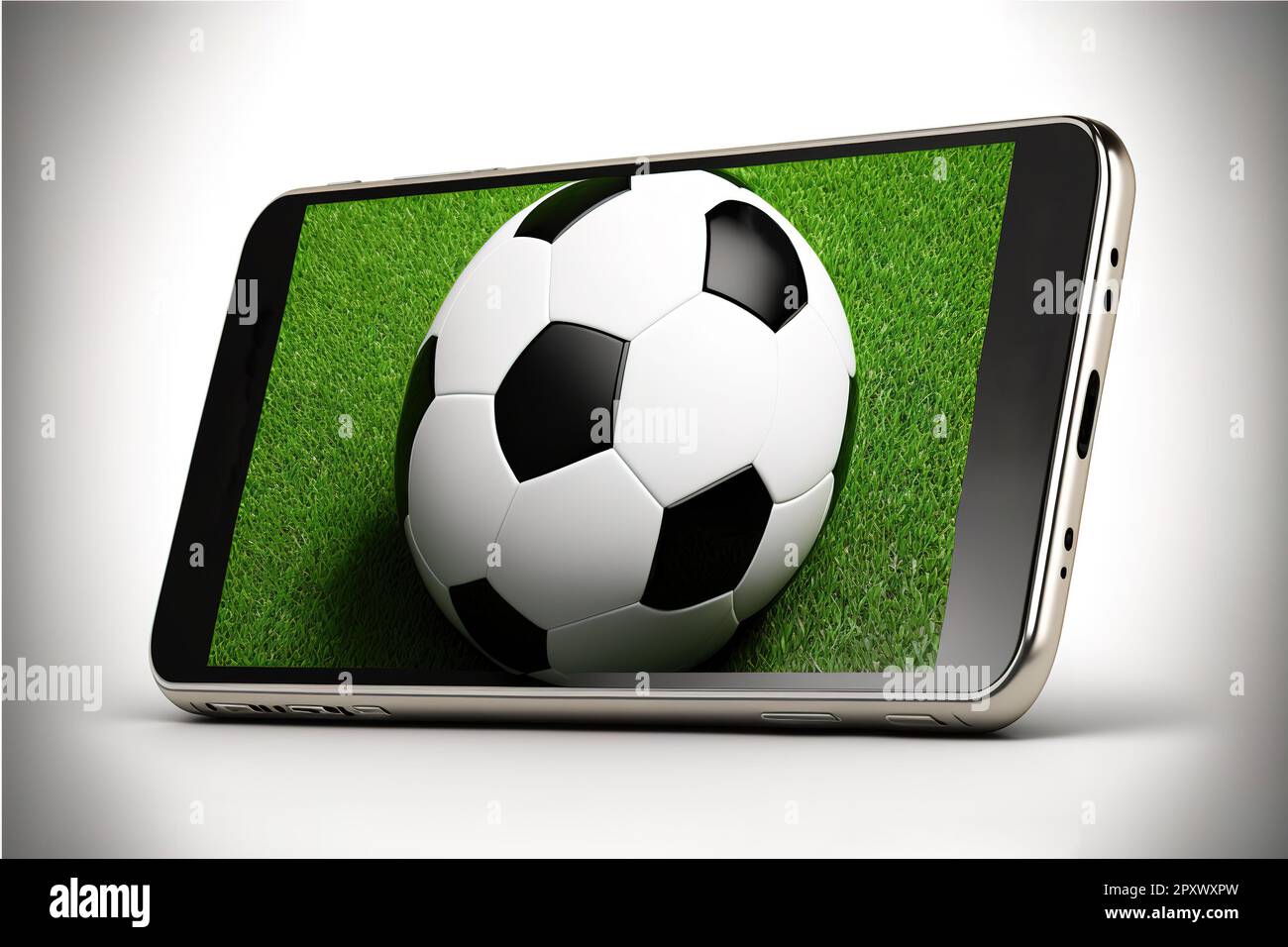 Smartphone with football soccer ball. online game or video stream