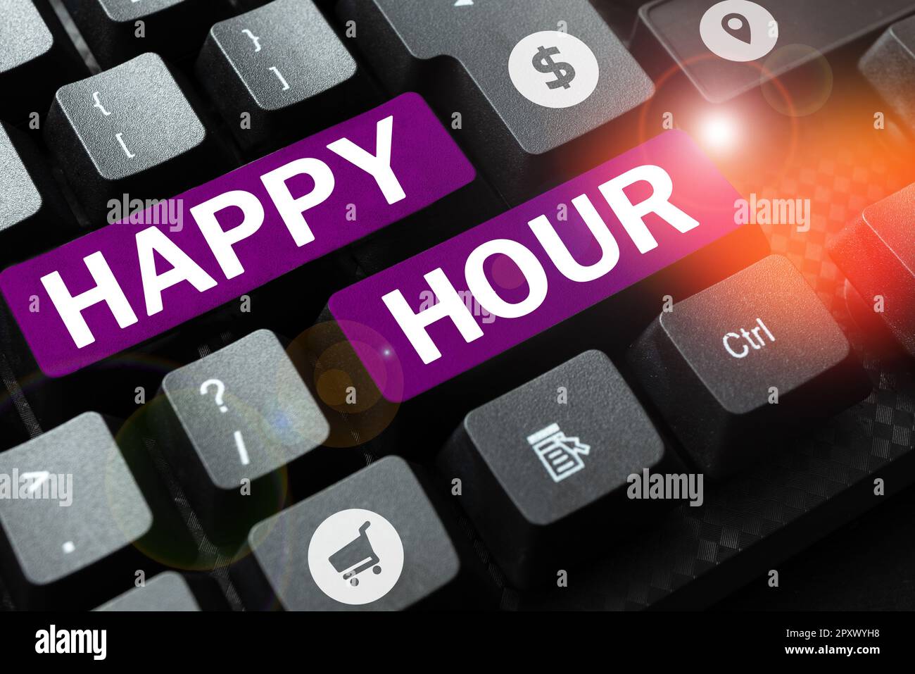 Handwriting text Happy Hour, Business idea Spending time for activities that makes you relax for a while Stock Photo
