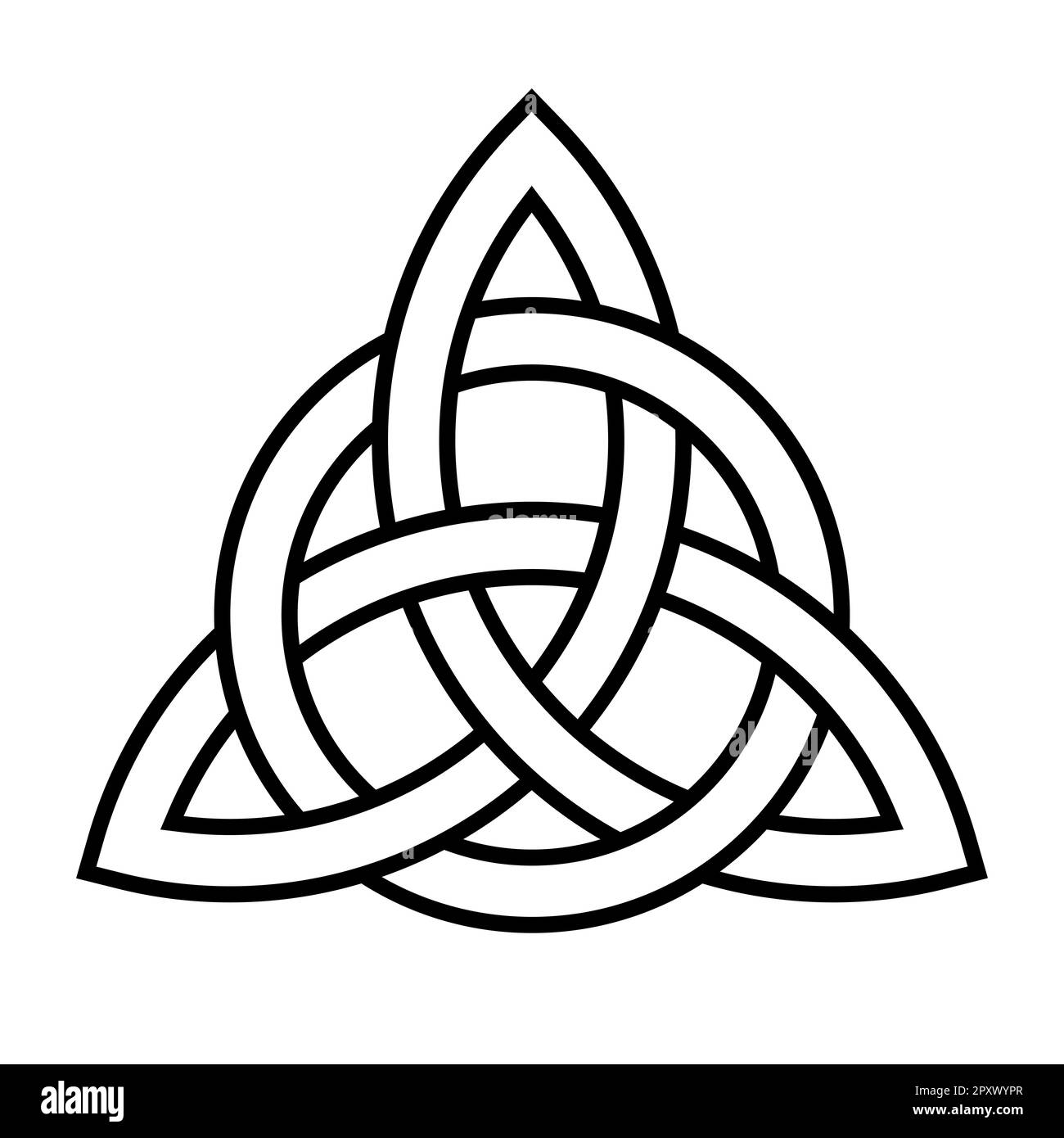 Triquetra with interlaced circle. Symbol for the Trinity, formed by interlacing arcs, representing the inseparably linked Father, Son and Holy Spirit. Stock Photo