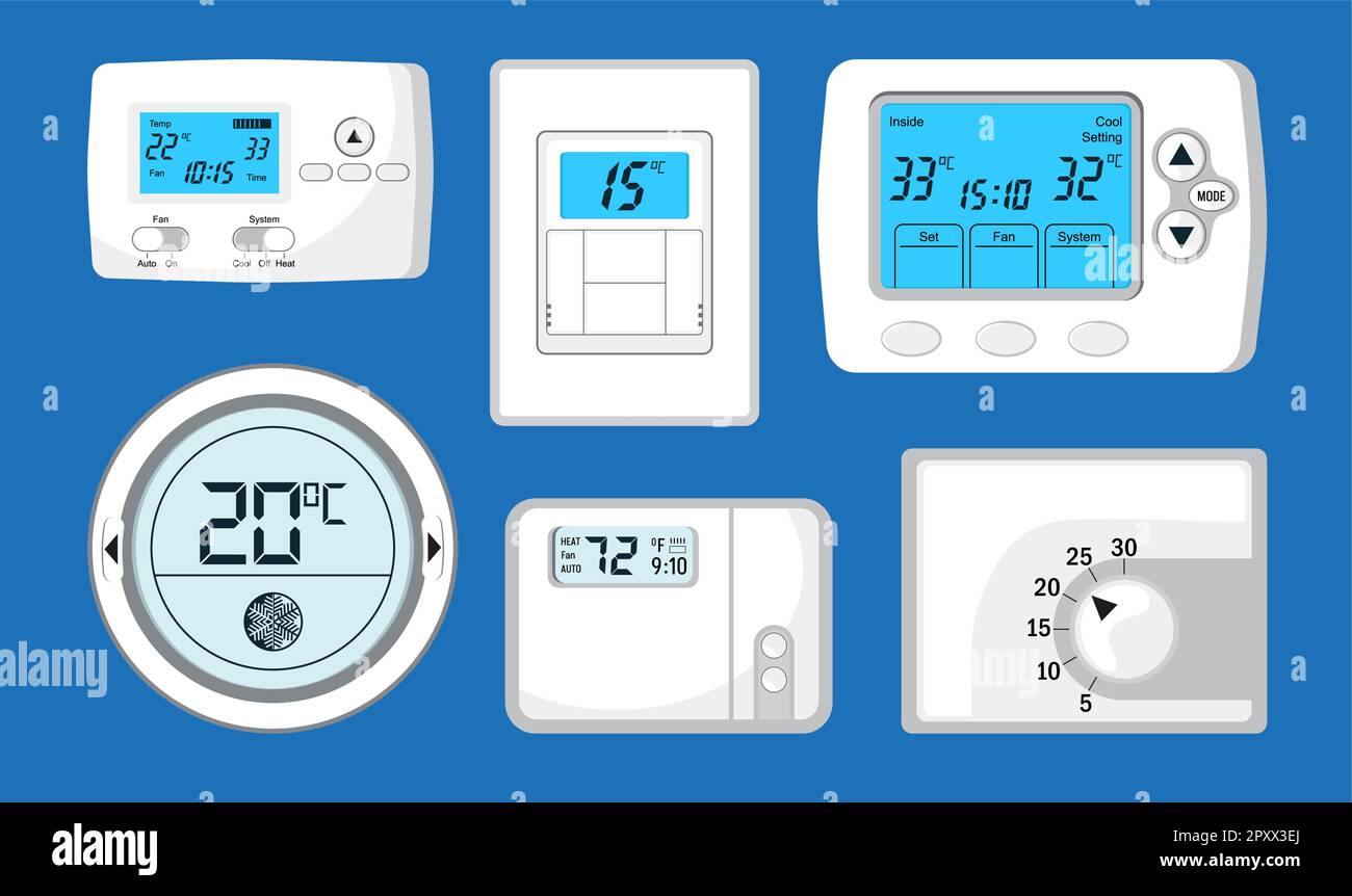 Thermostat vector set. Controller with screen for floor, house heating