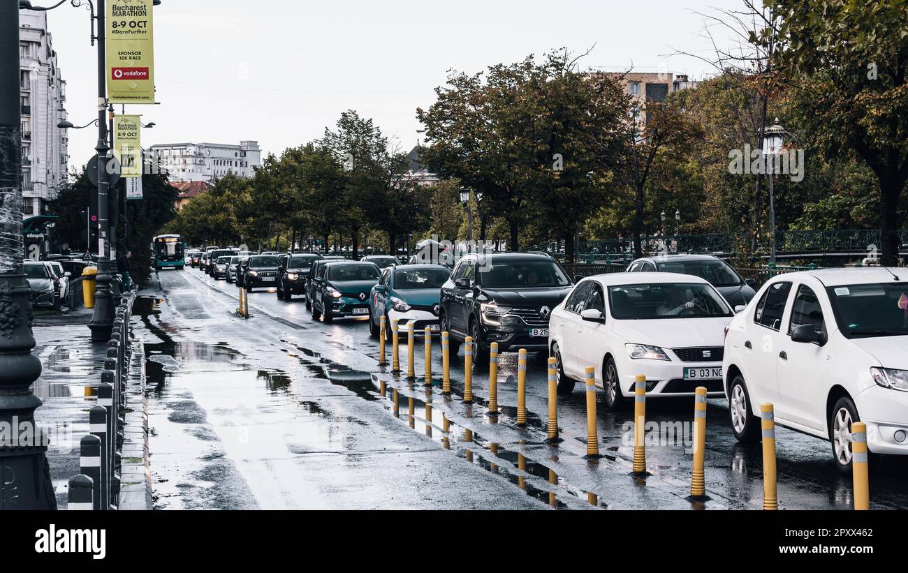 Bumper to Bumper Urban traffic congestion during peak hour in