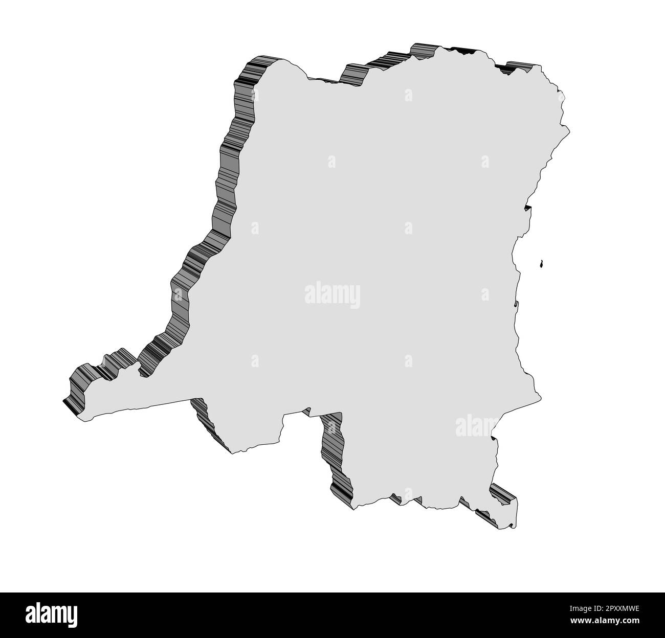 Silhouette 3D map of the Democratic Republic of the Congo isolated over ...