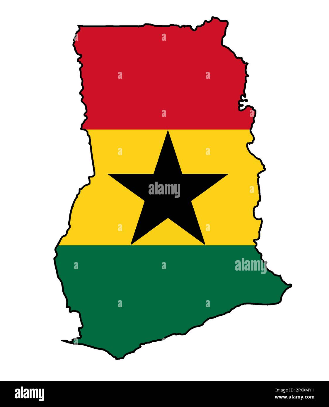 Silhouette outline Flag map of the African country of Ghana isolated ...