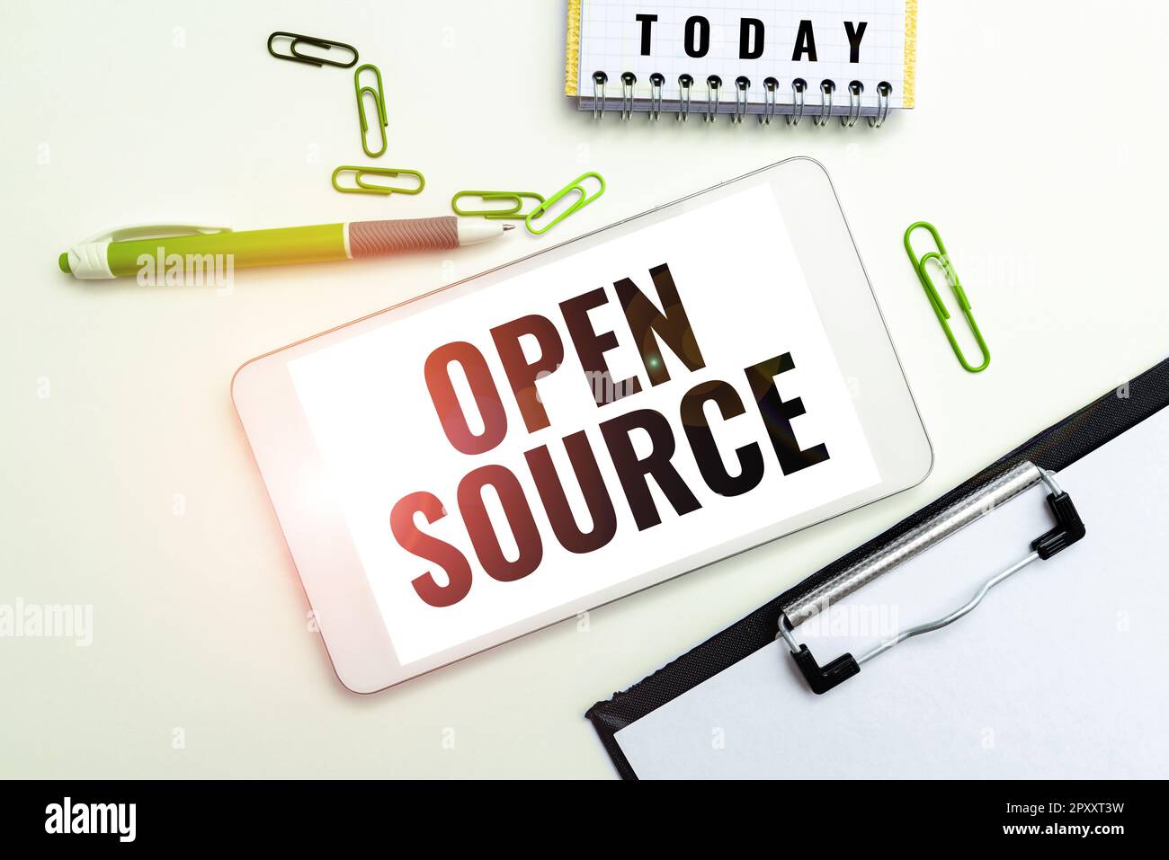 Sign displaying Open Source, Word Written on denoting software which original source code freely available Stock Photo