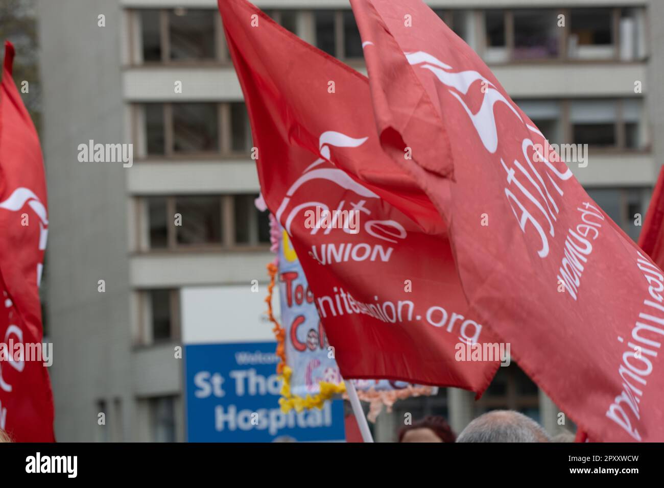 London, UK. 2nd May, 2023. Unite the union picket line outside st