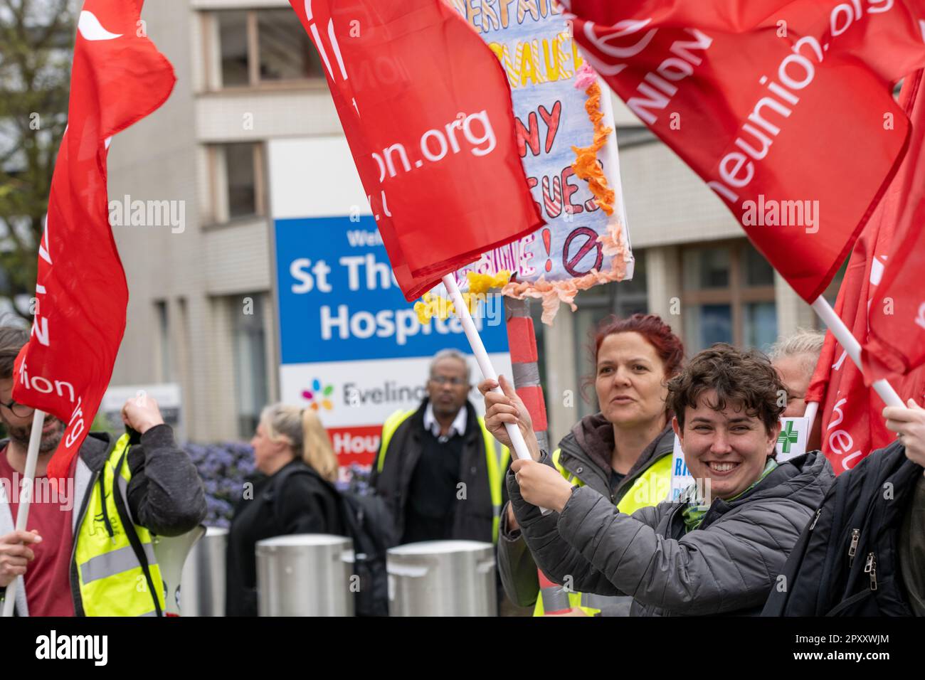 London, UK. 2nd May, 2023. Unite the union picket line outside st