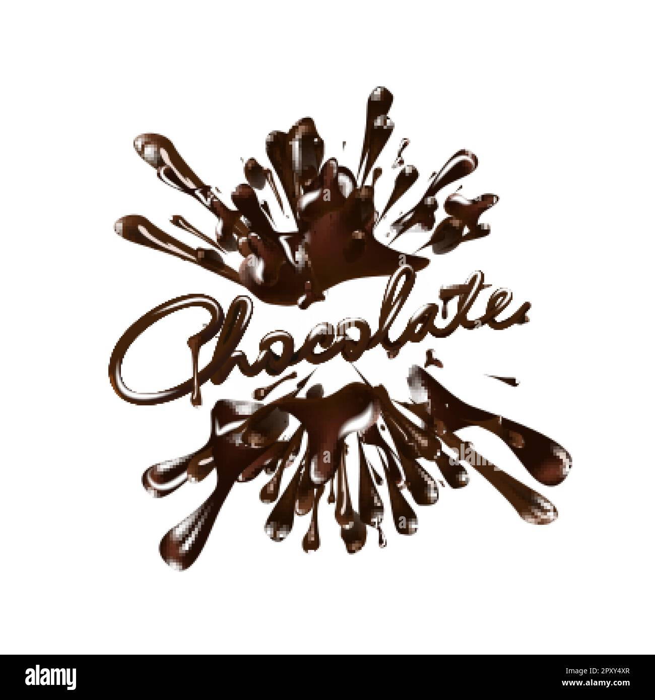 Vector illustration of chocolate drops and blot with lettering . Sweet