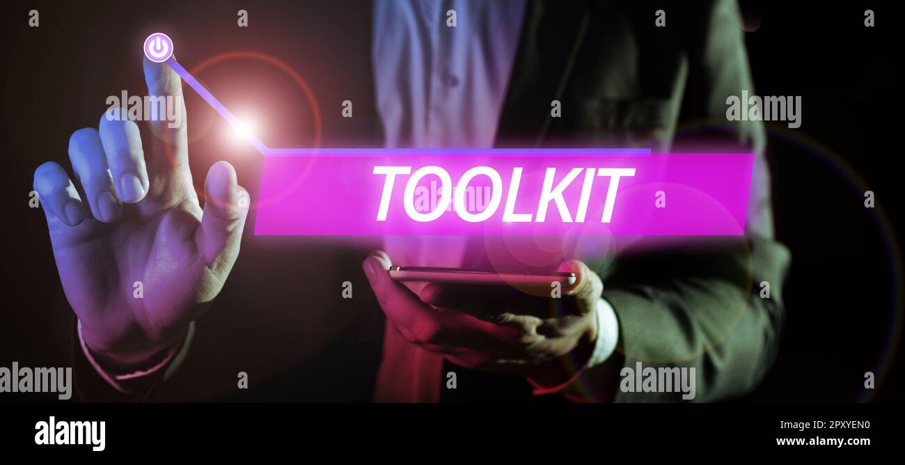 Hand writing sign Toolkit, Concept meaning set of tools kept in a bag