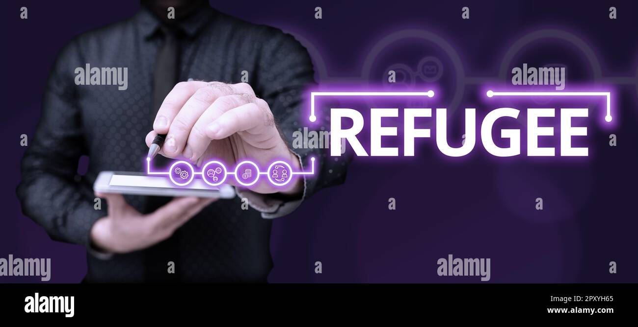 Writing displaying text Refugee, Conceptual photo refer to movements of