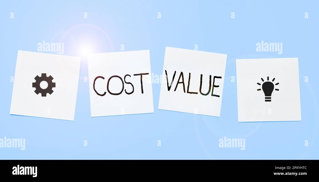 Inspiration showing sign Cost Value, Conceptual photo The amount that usualy paid for a item you buy or hiring a person Stock Photo