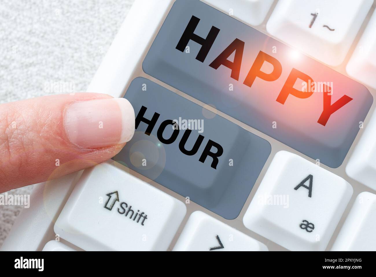 Writing displaying text Happy Hour, Word for Spending time for activities that makes you relax for a while Stock Photo