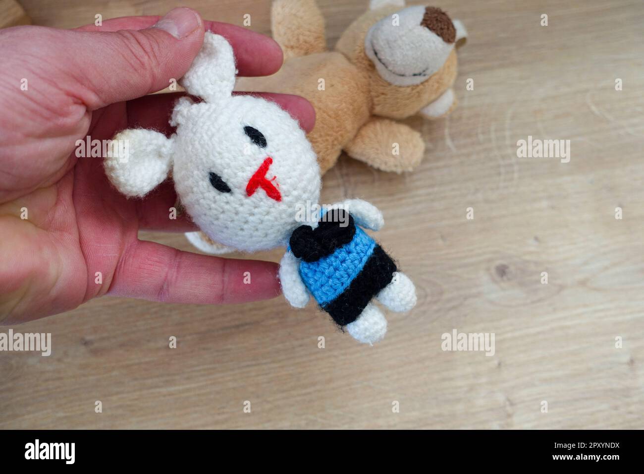 crafts, rope knitted rabbit, rope made rabbit, hobby arts Stock Photo