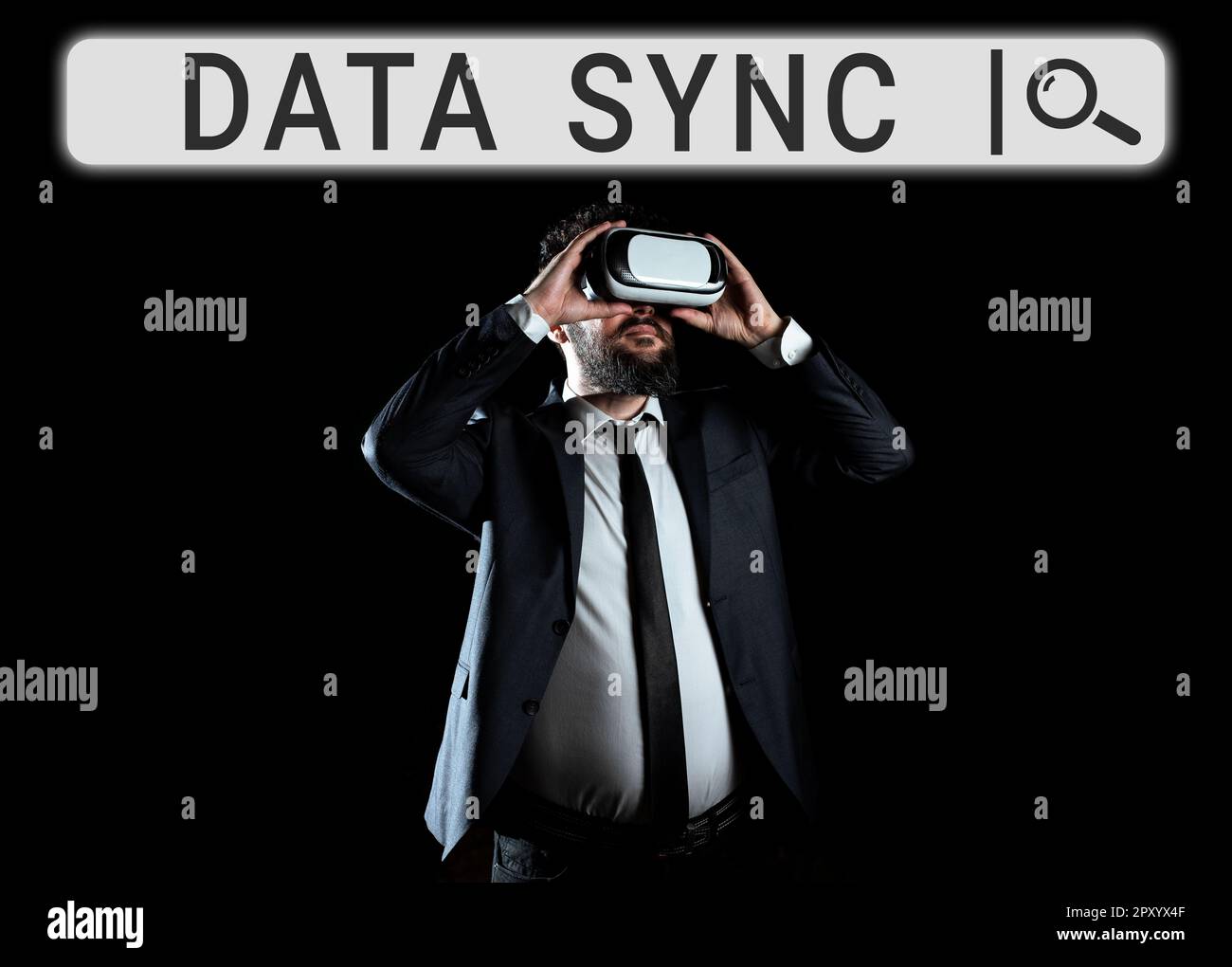 Conceptual display Data Sync, Word Written on data that is continuously generated by different sources Stock Photo