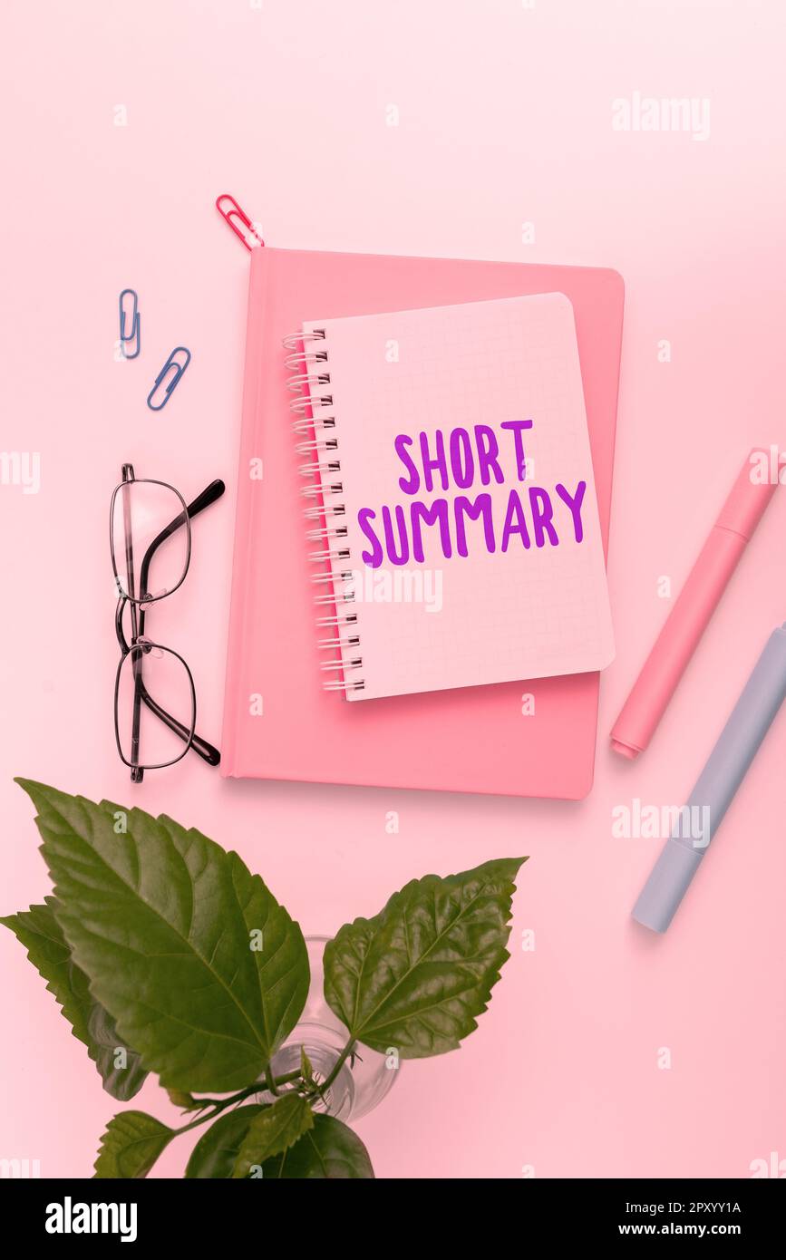 Hand writing sign Short Summary, Concept meaning Brief statement of