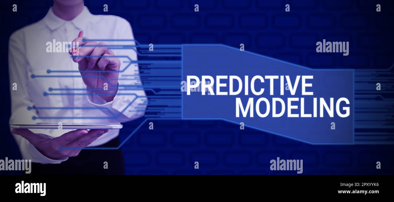 Conceptual caption Predictive Modeling, Business showcase maintenance strategy driven by predictive analytics Stock Photo