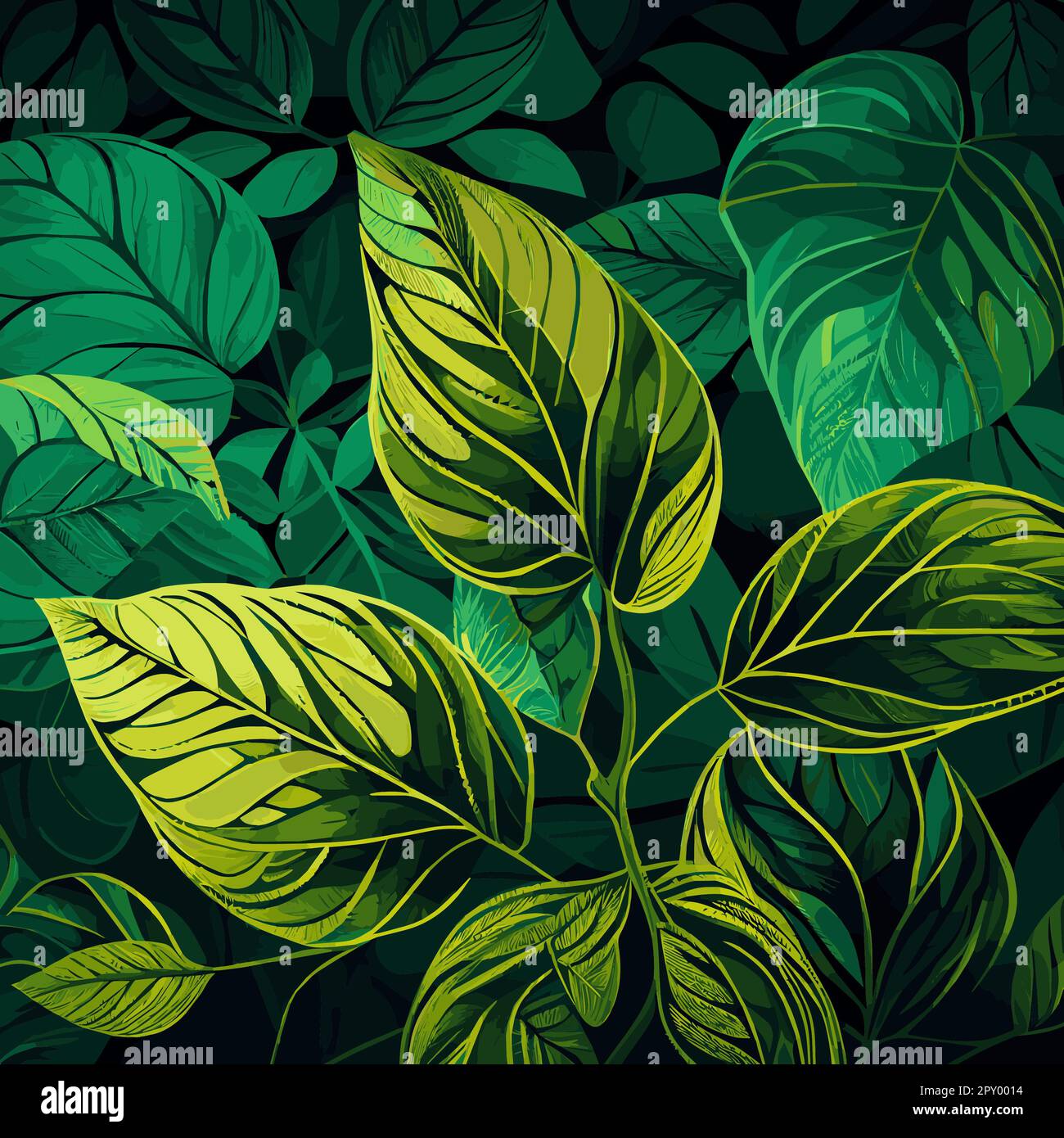 Texture of green leaves, green background pattern - Vector illustration ...