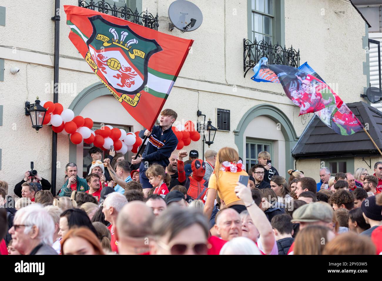 Wrexham, UK. 02nd May, 2023. Wrexham AFC fans during the Wrexham AFC