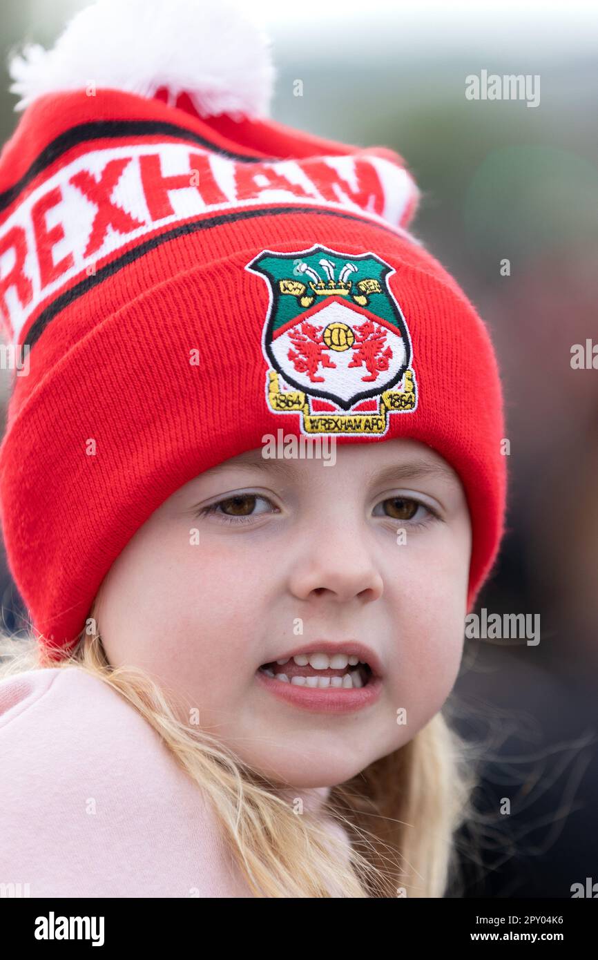 Wrexham, UK. 02nd May, 2023. A Wrexham AFC fan during the Wrexham AFC
