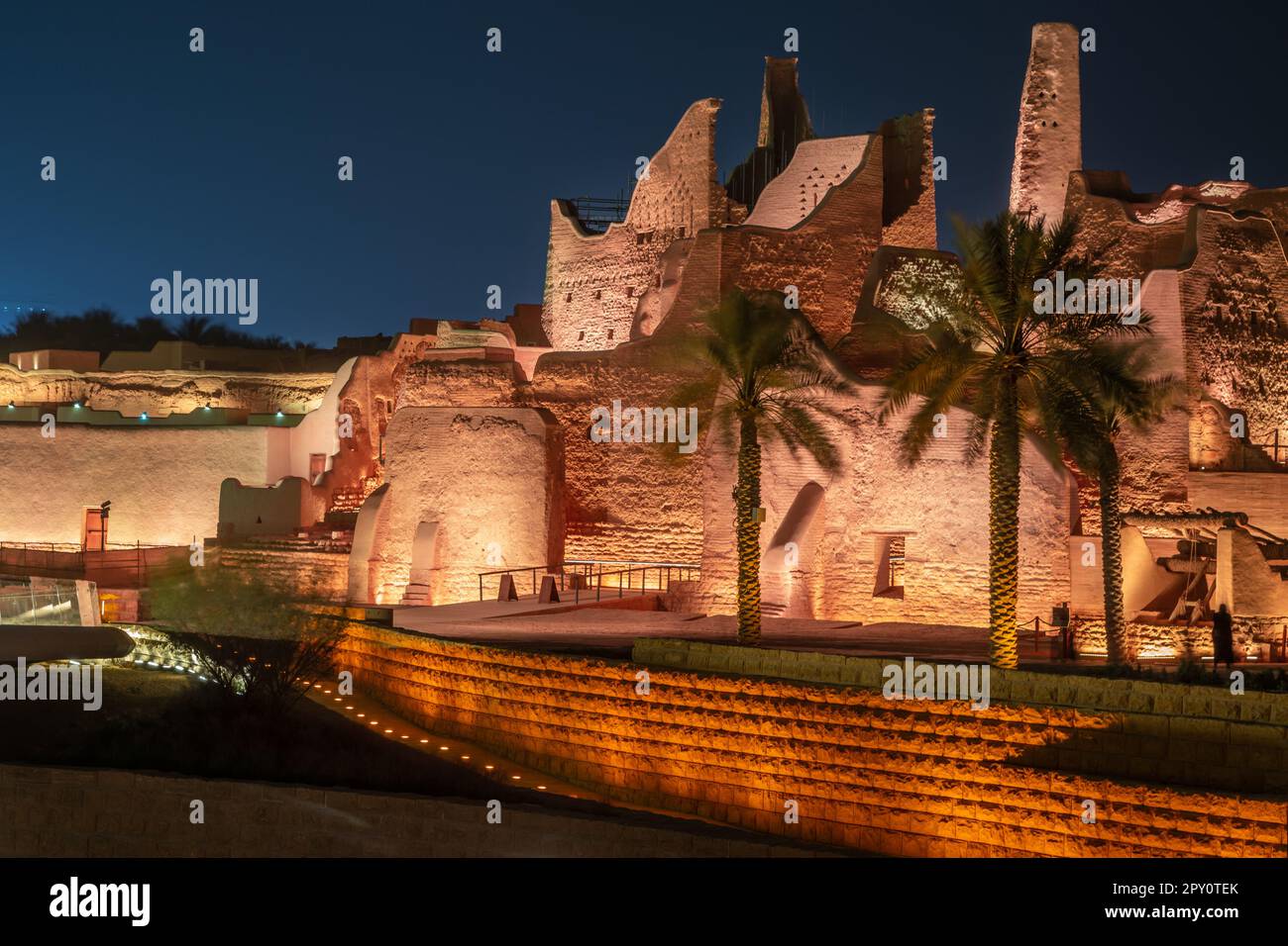 Diriyah old town walls illuminated at night, Riyadh, Saudi Arabia Stock Photo