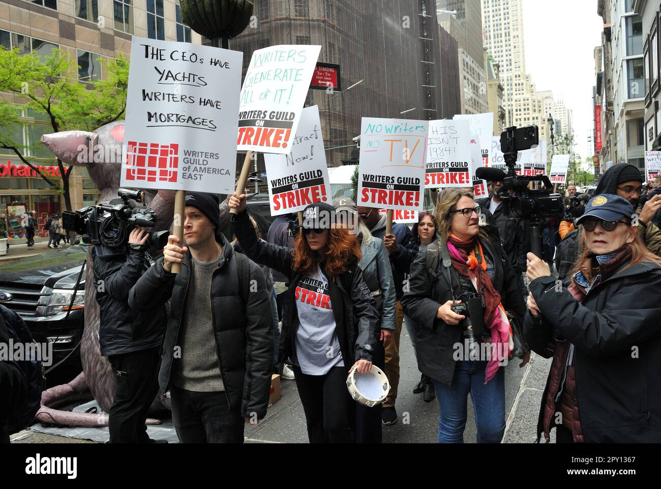 New York, USA. 02nd May, 2023. Writers Guild of America members on